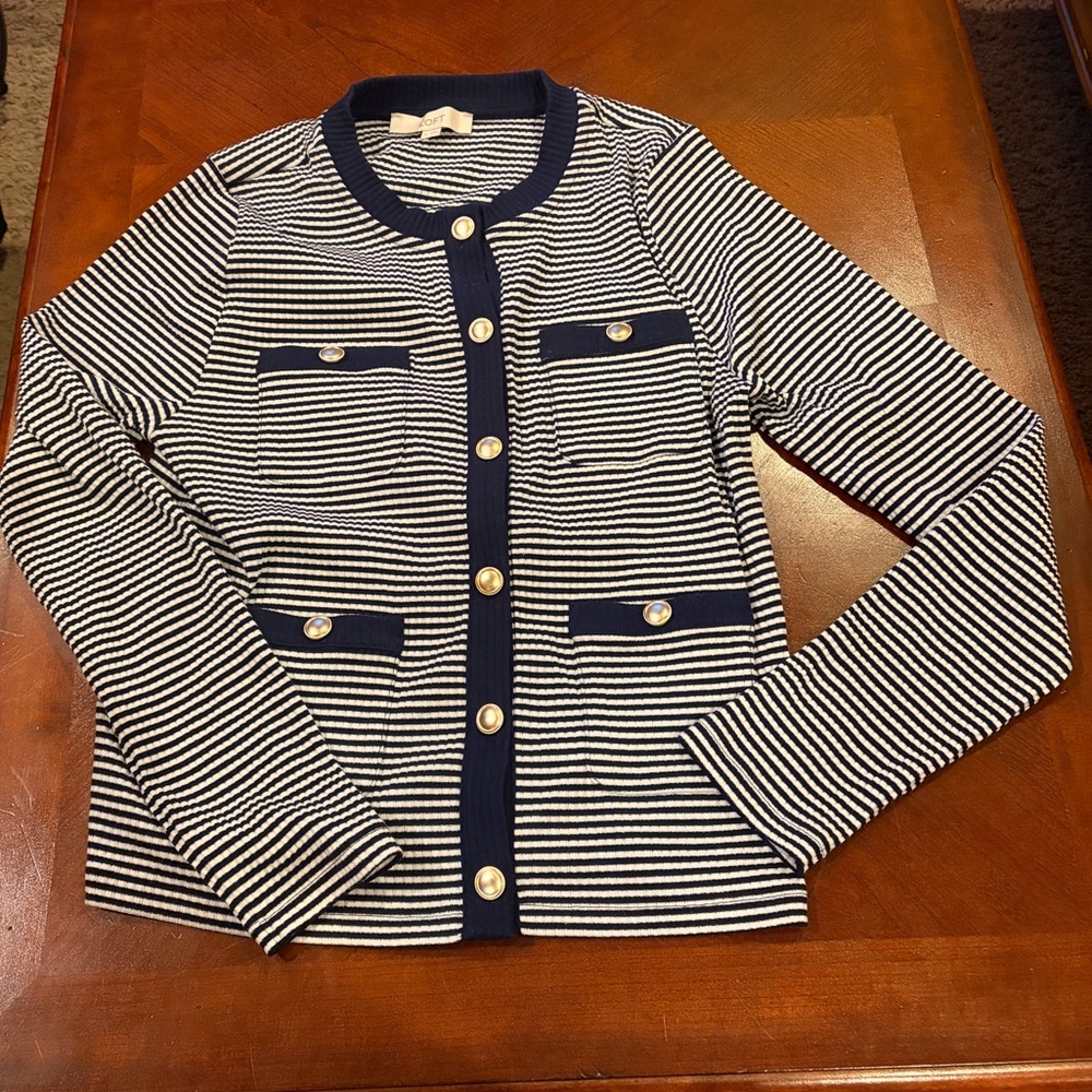 LOFT Navy and White Striped Sweater